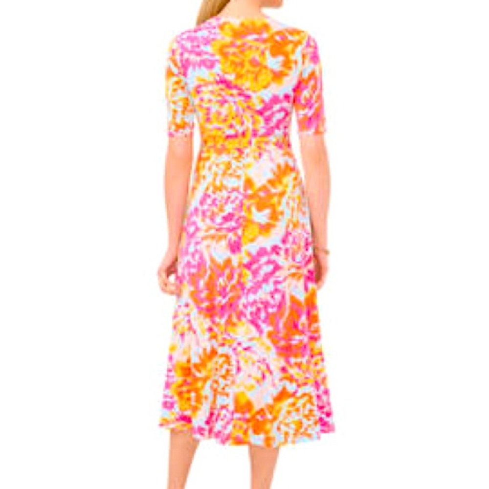 MSK Women's Floral Midi Dress - Pink, Orange, Yellow - Picture 2 of 9